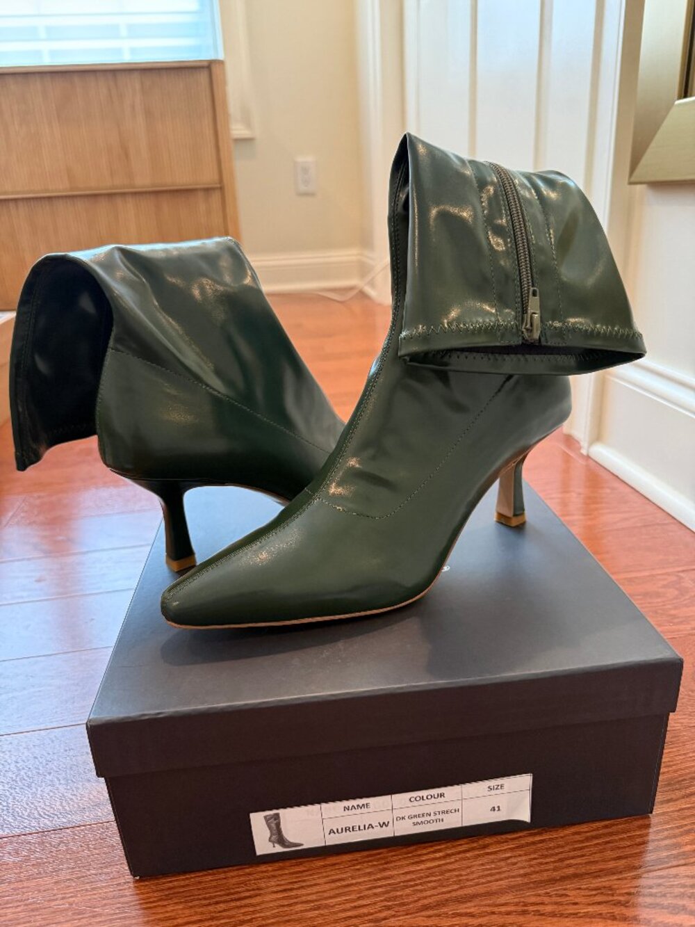 Silent D Aurelia Dark Green Stretch Kitten Heel Boots Size 41